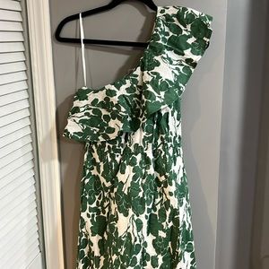 MNG by Mango Green Floral One-shoulder Dress